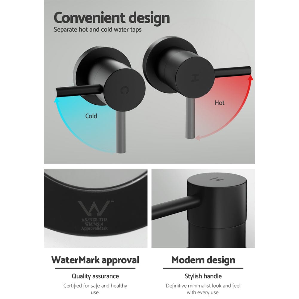 Cefito Home & Garden > Bathroom Accessories > Shower Accessories Cefito Basin Twin Tap Wall Round Brass Faucet Shower Bathtub Black
