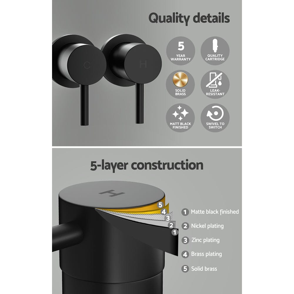 Cefito Home & Garden > Bathroom Accessories > Shower Accessories Cefito Basin Twin Tap Wall Round Brass Faucet Shower Bathtub Black