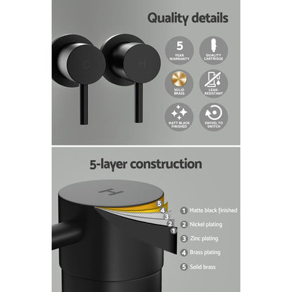 Cefito Home & Garden > Bathroom Accessories > Shower Accessories Cefito Basin Twin Tap Wall Round Brass Faucet Shower Bathtub Black