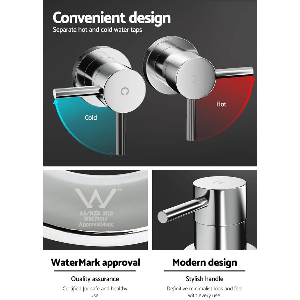 Cefito Home & Garden > Bathroom Accessories > Shower Accessories Cefito Basin Twin Tap Wall Round Brass Faucet Shower Bathtub Chrome