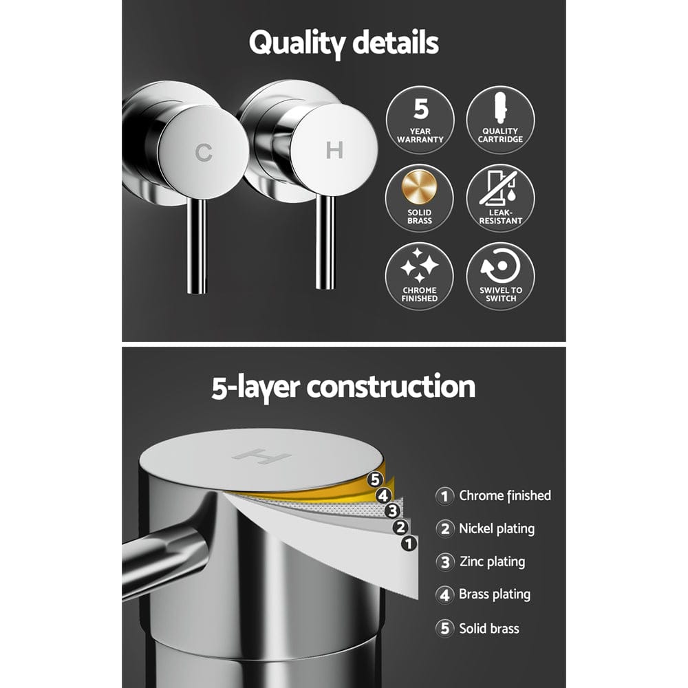 Cefito Home & Garden > Bathroom Accessories > Shower Accessories Cefito Basin Twin Tap Wall Round Brass Faucet Shower Bathtub Chrome
