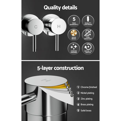 Cefito Home & Garden > Bathroom Accessories > Shower Accessories Cefito Basin Twin Tap Wall Round Brass Faucet Shower Bathtub Chrome