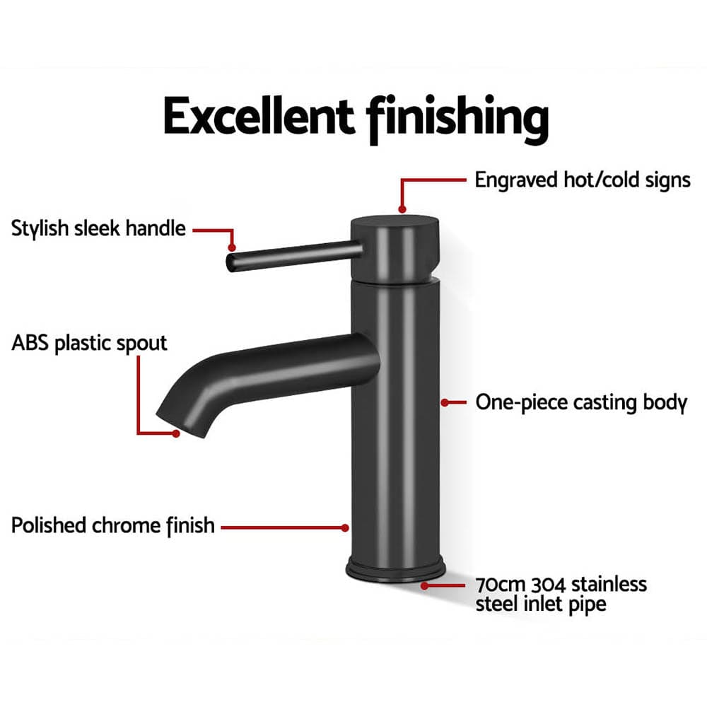 Cefito Home & Garden > Bathroom Accessories > Shower Accessories Cefito Bathroom Basin Mixer Tap Round Brass Faucet Vanity Laundry Black