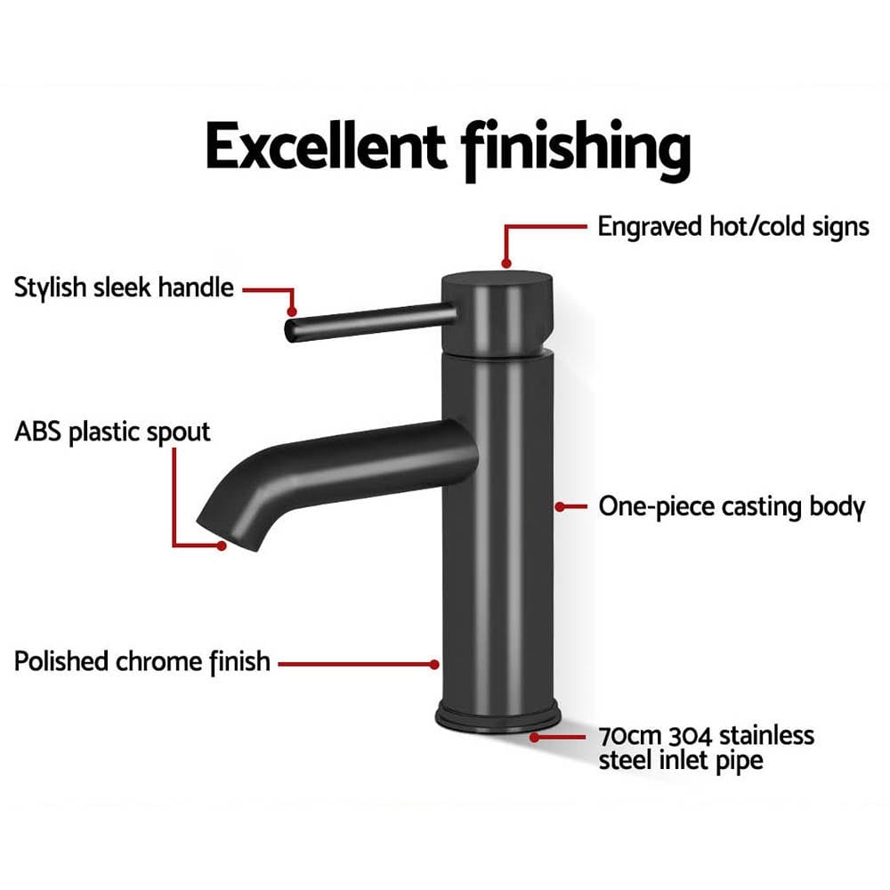 Cefito Home & Garden > Bathroom Accessories > Shower Accessories Cefito Bathroom Basin Mixer Tap Round Brass Faucet Vanity Laundry Black