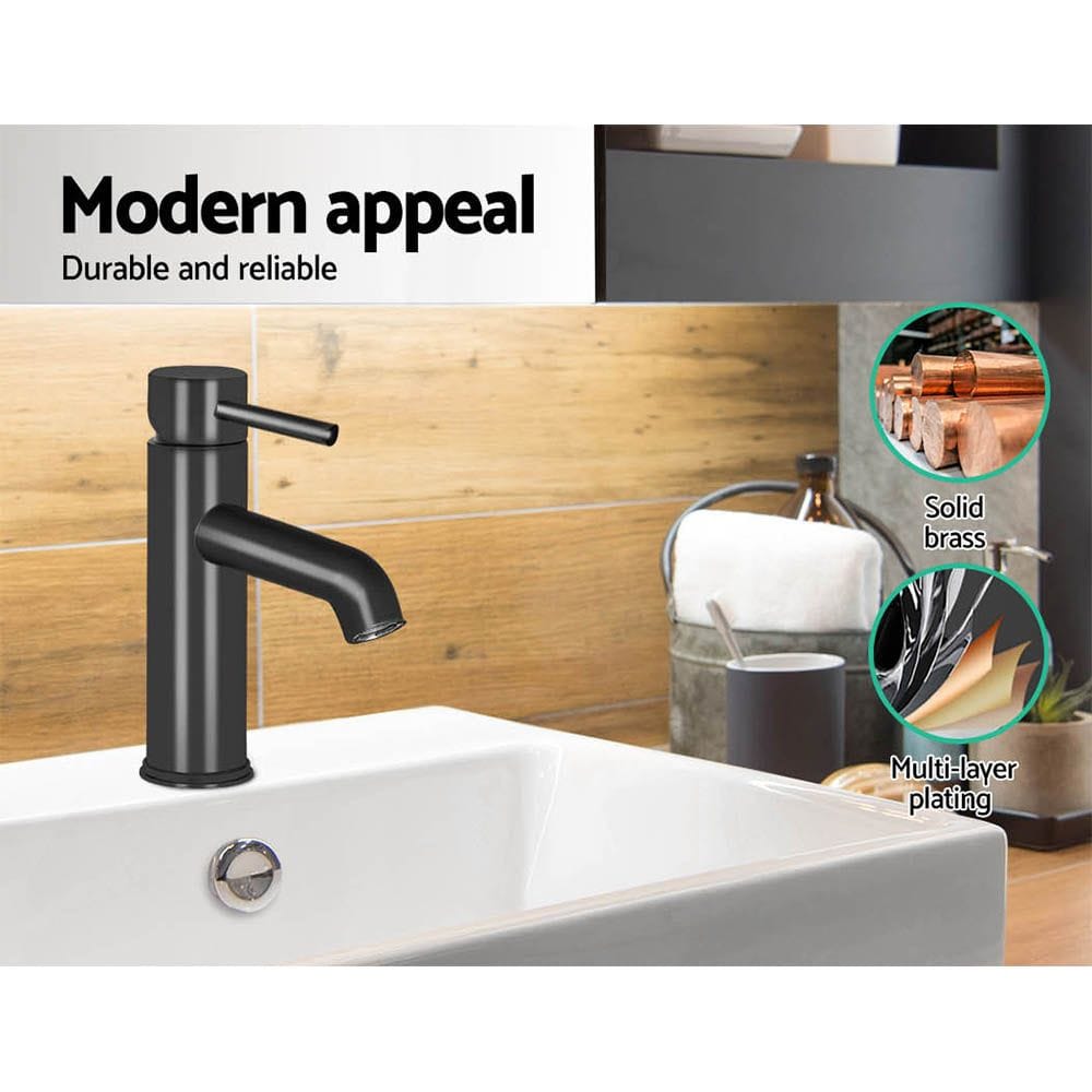 Cefito Home & Garden > Bathroom Accessories > Shower Accessories Cefito Bathroom Basin Mixer Tap Round Brass Faucet Vanity Laundry Black