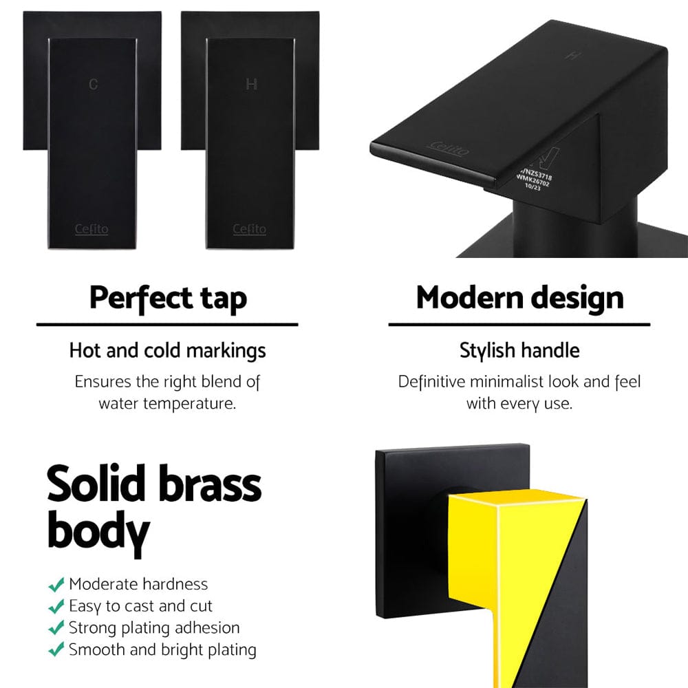 Cefito Home & Garden > Bathroom Accessories > Shower Accessories Cefito Shower Twins Tap Wall Bath Taps Brass Hot Cold Basin Bathroom Black