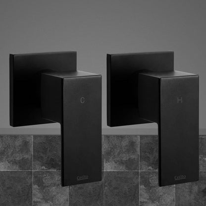 Cefito Home & Garden > Bathroom Accessories > Shower Accessories Cefito Shower Twins Tap Wall Bath Taps Brass Hot Cold Basin Bathroom Black