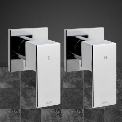Cefito Home & Garden > Bathroom Accessories > Shower Accessories Cefito Shower Twins Tap Wall Bath Taps Brass Hot Cold Basin Bathroom Chrome