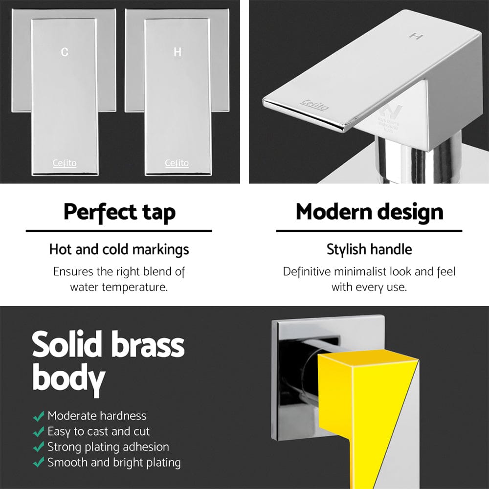 Cefito Home & Garden > Bathroom Accessories > Shower Accessories Cefito Shower Twins Tap Wall Bath Taps Brass Hot Cold Basin Bathroom Chrome