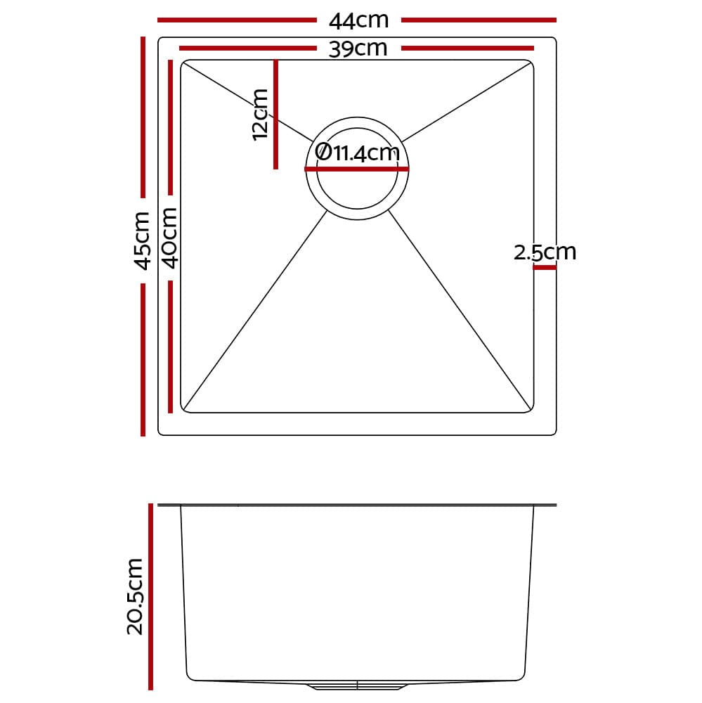 Cefito Home & Garden > DIY > Kitchen & Bathroom DIY Cefito Handmade Kitchen Sink Stainless steel Sink 44cm x 45cm