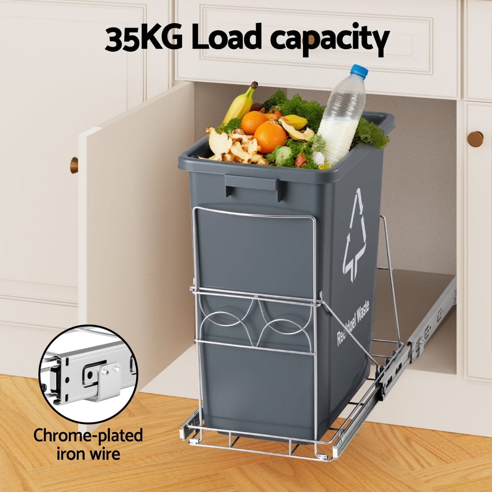 Cefito Home & Garden > Kitchen Bins > Pull Out Bins Cefito Pull Out Bin Kitchen Cabinet Slide Garbage Rubbish Bins Basket 40L Grey