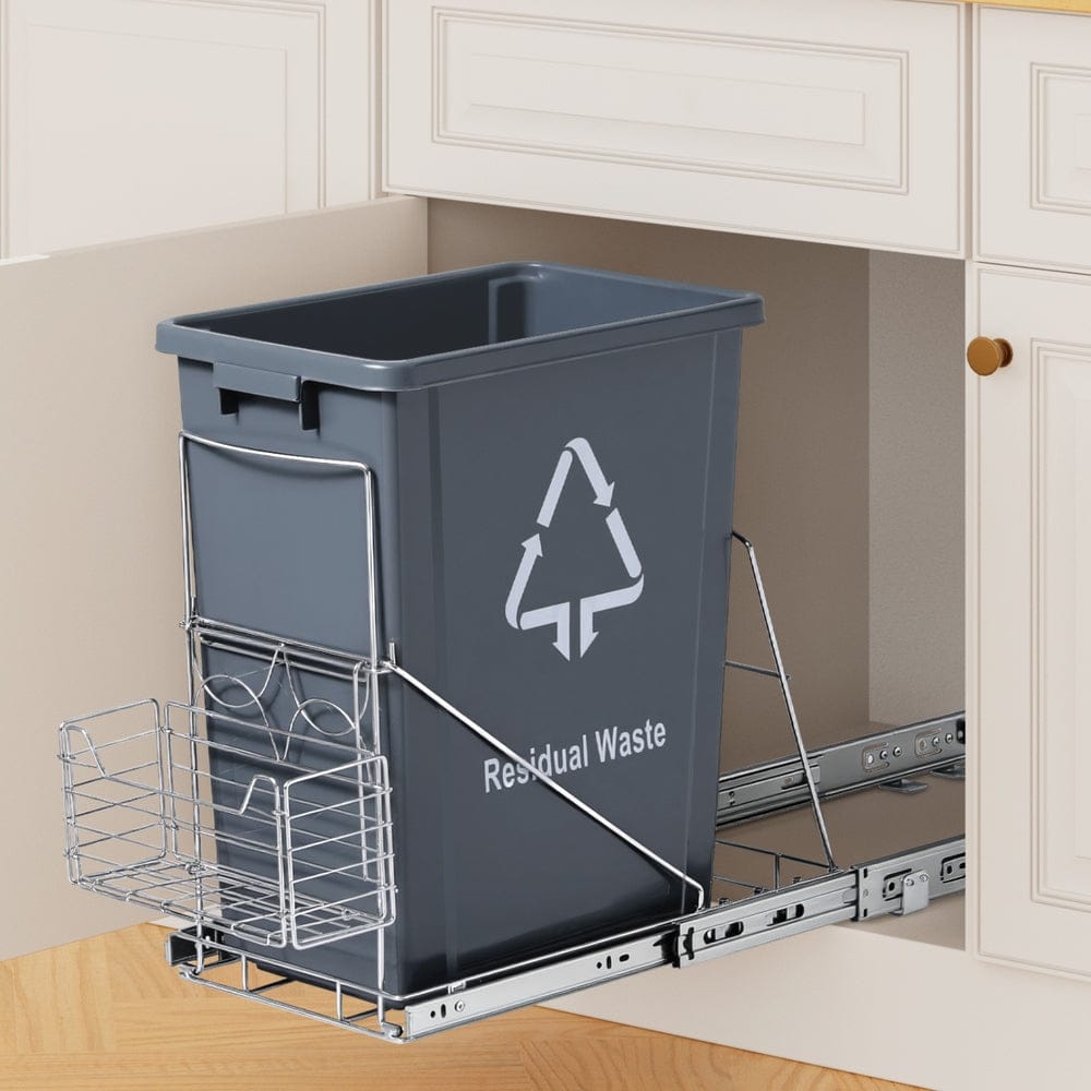 Cefito Home & Garden > Kitchen Bins > Pull Out Bins Cefito Pull Out Bin Kitchen Cabinet Slide Garbage Rubbish Bins Basket 40L Grey
