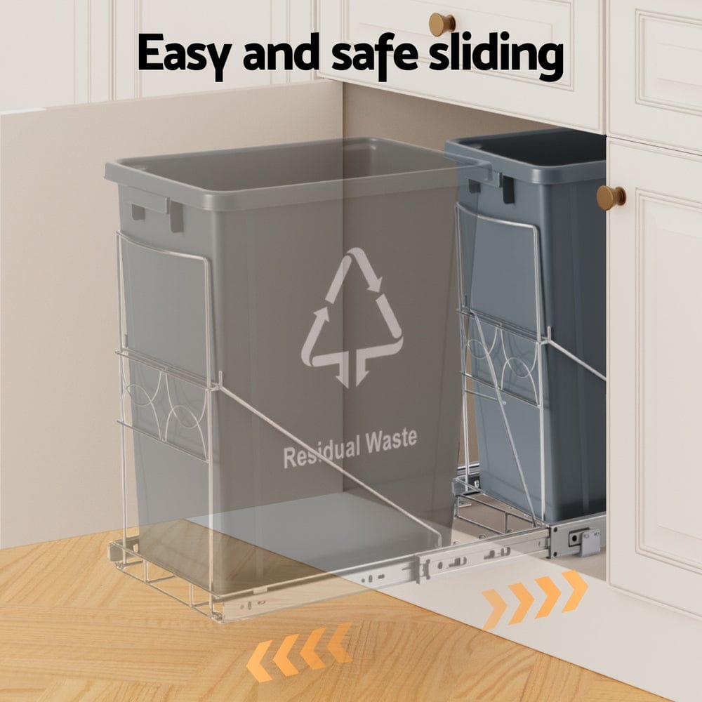 Cefito Home & Garden > Kitchen Bins > Pull Out Bins Cefito Pull Out Bin Kitchen Cabinet Slide Garbage Rubbish Bins Basket 40L Grey