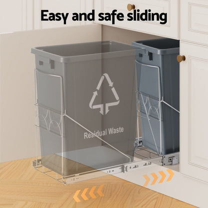 Cefito Home & Garden > Kitchen Bins > Pull Out Bins Cefito Pull Out Bin Kitchen Cabinet Slide Garbage Rubbish Bins Basket 40L Grey