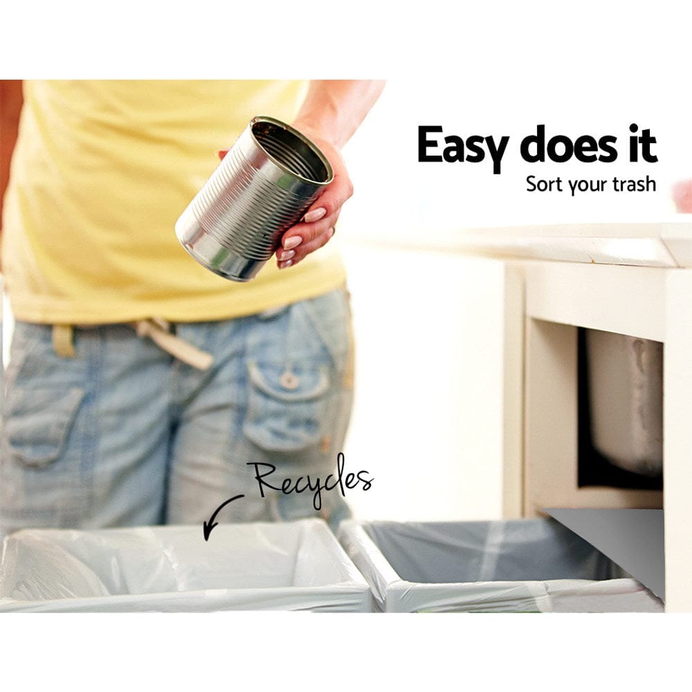 Cefito Home & Garden > Kitchen Bins > Pull Out Bins Cefito Pull Out Bin Kitchen Double Basket 2X20L Grey