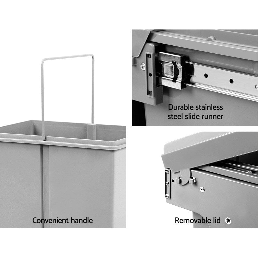 Cefito Home & Garden > Kitchen Bins > Pull Out Bins Cefito Pull Out Bin Kitchen Double Basket 2X20L Grey