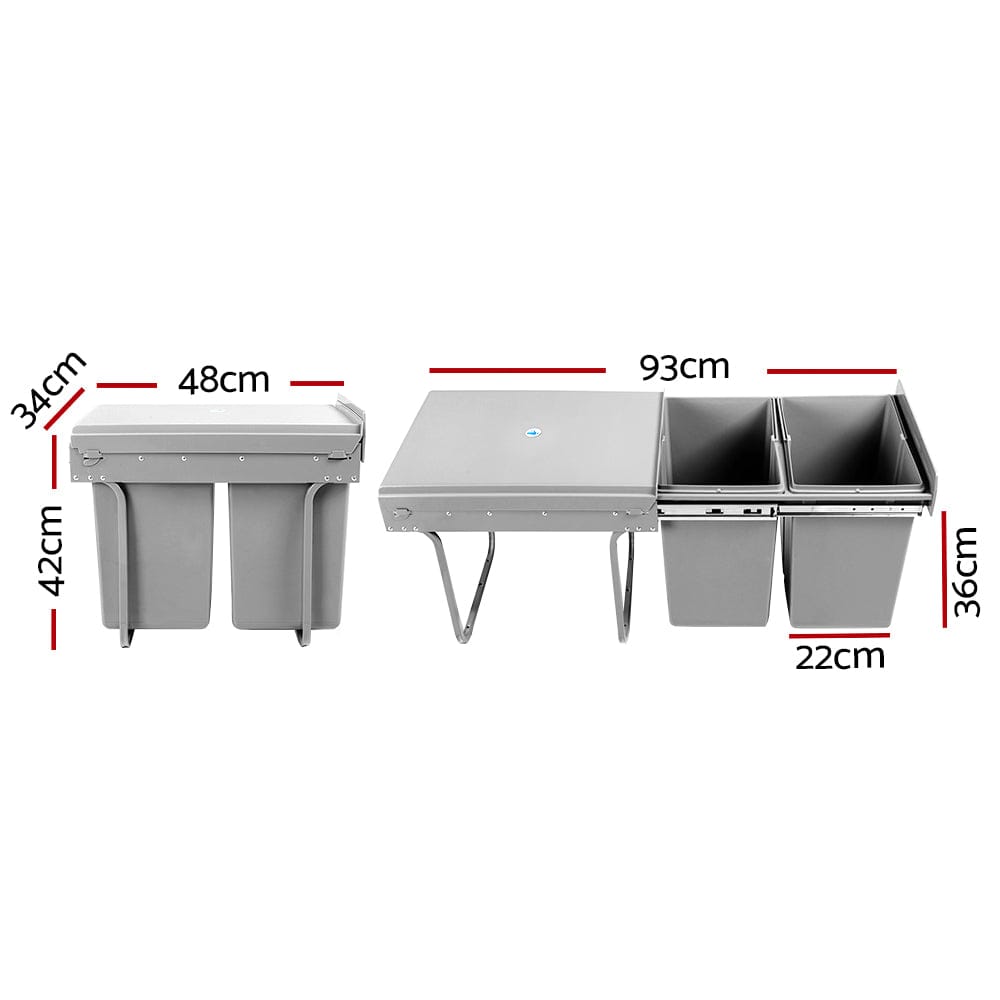 Cefito Home & Garden > Kitchen Bins > Pull Out Bins Cefito Pull Out Bin Kitchen Double Basket 2X20L Grey
