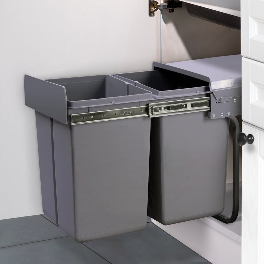 Cefito Home & Garden > Kitchen Bins > Pull Out Bins Cefito Pull Out Bin Kitchen Double Basket 2X20L Grey