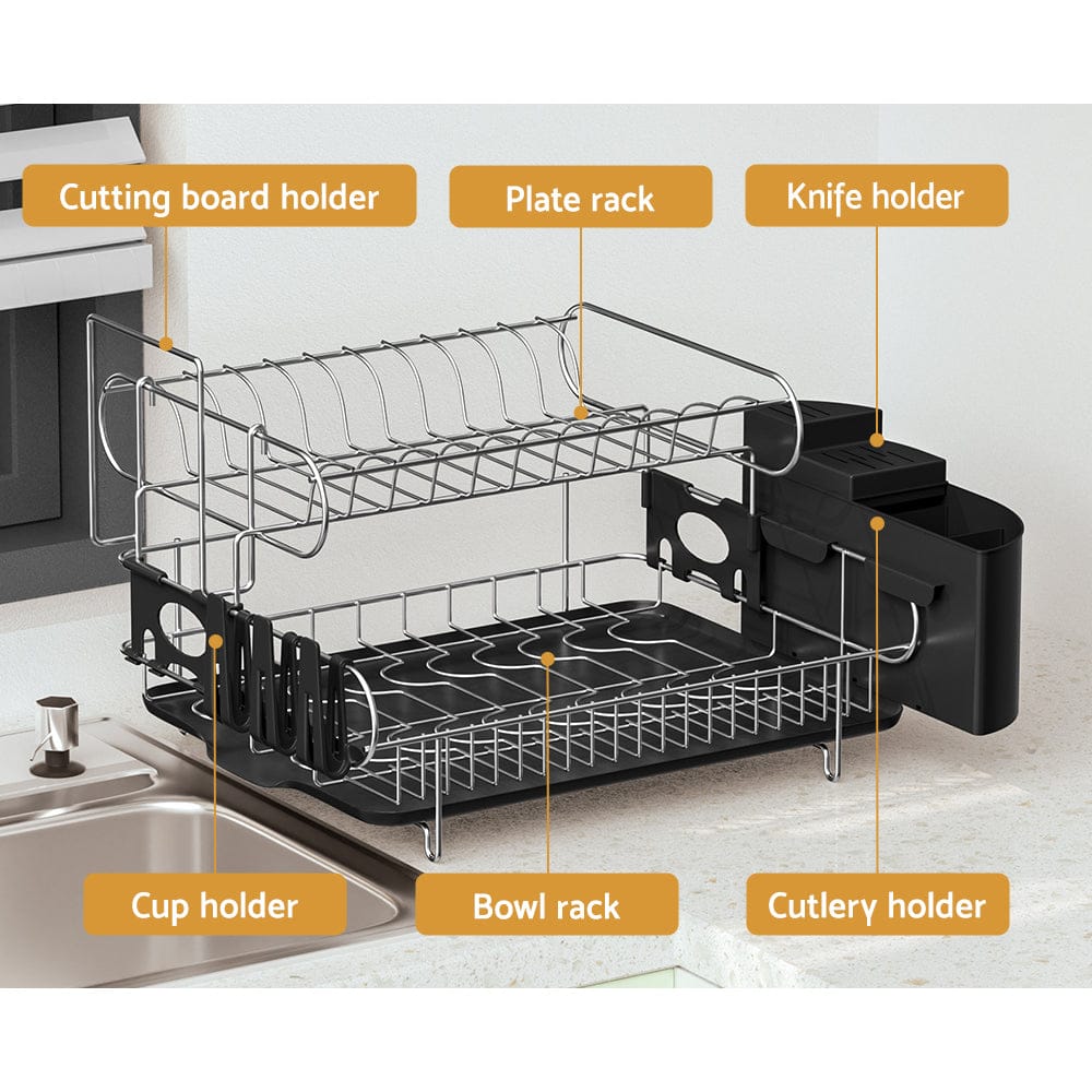 Cefito Home & Garden > Kitchenware > Dish Racks Cefito Dish Rack Drying Drainer Cup Holder Cutlery Tray Kitchen Organiser 2-Tier
