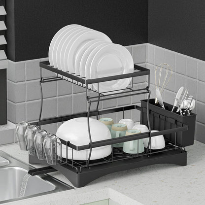 Cefito Home & Garden > Kitchenware > Dish Racks Cefito Dish Rack Expandable Drying Drainer Cutlery Holder Tray Kitchen 2 Tiers