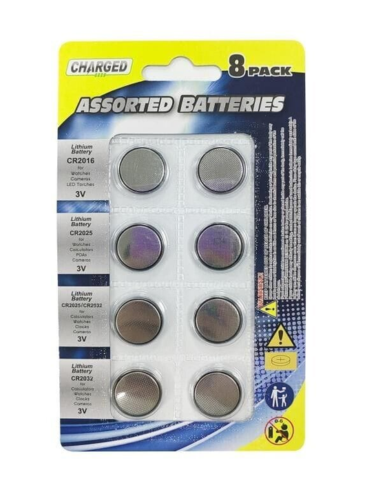 Charged Batteries 8 Pcs Assorted Button Cell Watch Batteries CR2016 CR2025 CR2032 Sealed Remote