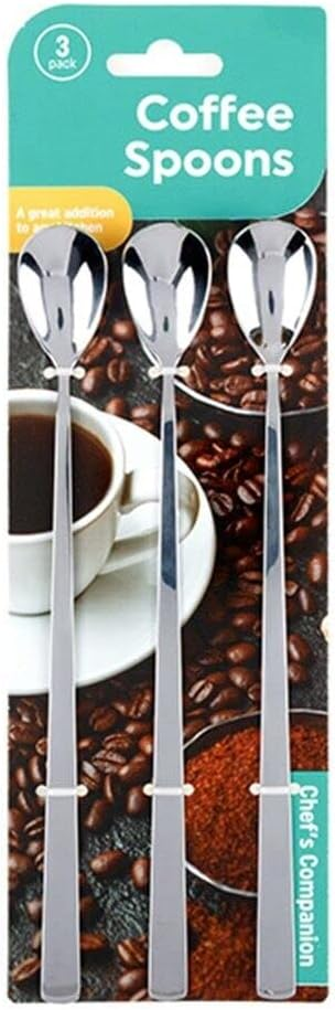 ‎Chef's Companion Teaspoon 3 x Stainless Steel Long Teaspoon Coffee Latte Tea Soda Ice Cream Mixing Spoon