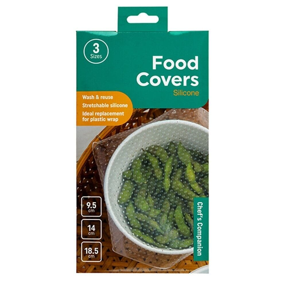 Chefs Companion 3x Stretch Reusable Silicone Bowl Wraps Food Saver Cover Seal Lids Airtight