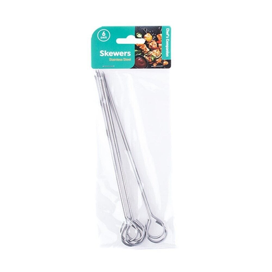 Chefs Companion BBQ Skewers Stainless Steel 6 x Round Metal Skewers Silver BBQ Picnic Barbecue Party Needle