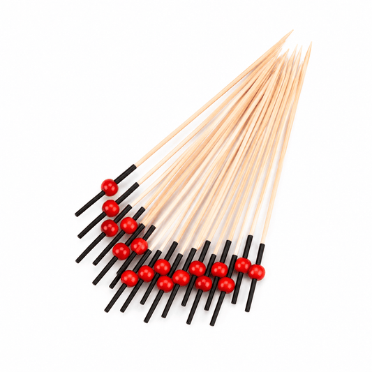 Chefs Companion Cocktail Picks 18x Appetiser Pick Bamboo Catering Party Disposable Wooden Toothpick Round Red