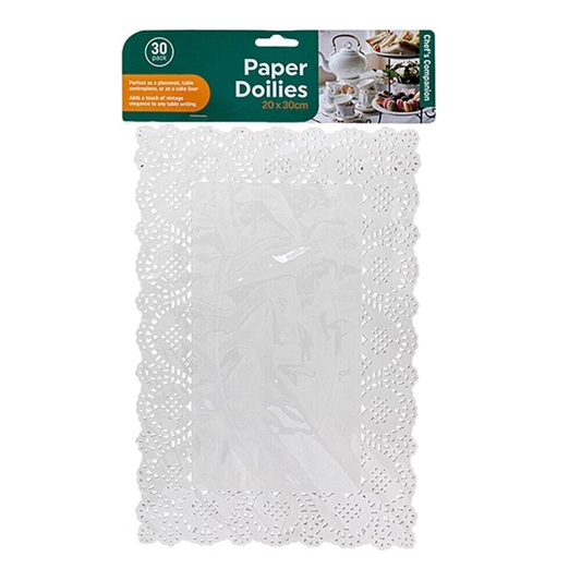 Chefs Companion Doilies Vintage Paper Doilies Bulk Lot 30 Rectangle White Lace Wedding Trays NEW 19x30cm