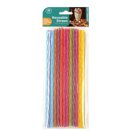 Chefs Companion Drinking straw 1 24pcs Reusable Plastic Straws Party Drinking Straw Cleaning Colourful Long 25cm