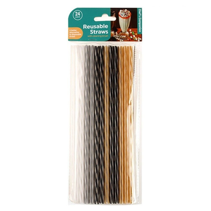Chefs Companion Drinking straw 2 24pcs Reusable Plastic Straws Party Drinking Straw Cleaning Colourful Long 25cm