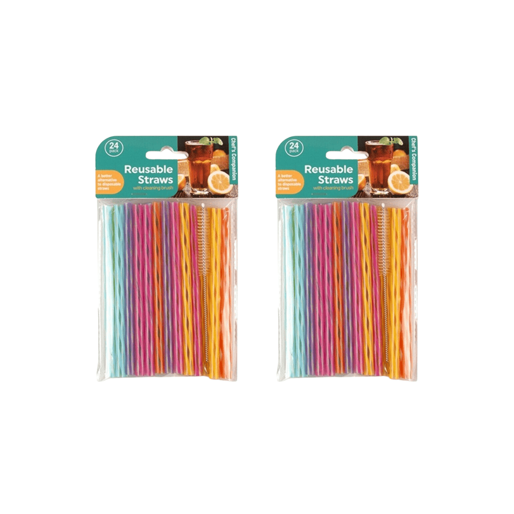 Chefs Companion Drinking straw 48pcs Reusable Plastic Straws Party Drinking Straw Cleaning Colourful Long 14cm