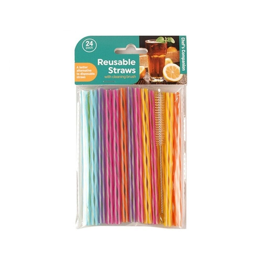 Chefs Companion Drinking straw 48pcs Reusable Plastic Straws Party Drinking Straw Cleaning Colourful Long 14cm