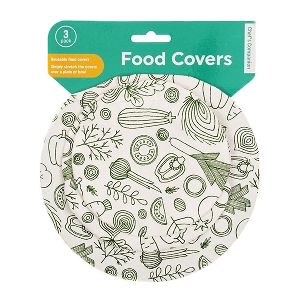 Chefs Companion Food Container Covers 3pk Reusable Cotton Elastic Food Cover Fabric Bowl Pan Plate Easy Food Cover