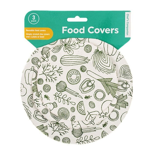 Chefs Companion Food Container Covers 3pk Reusable Cotton Elastic Food Cover Fabric Bowl Pan Plate Easy Food Cover