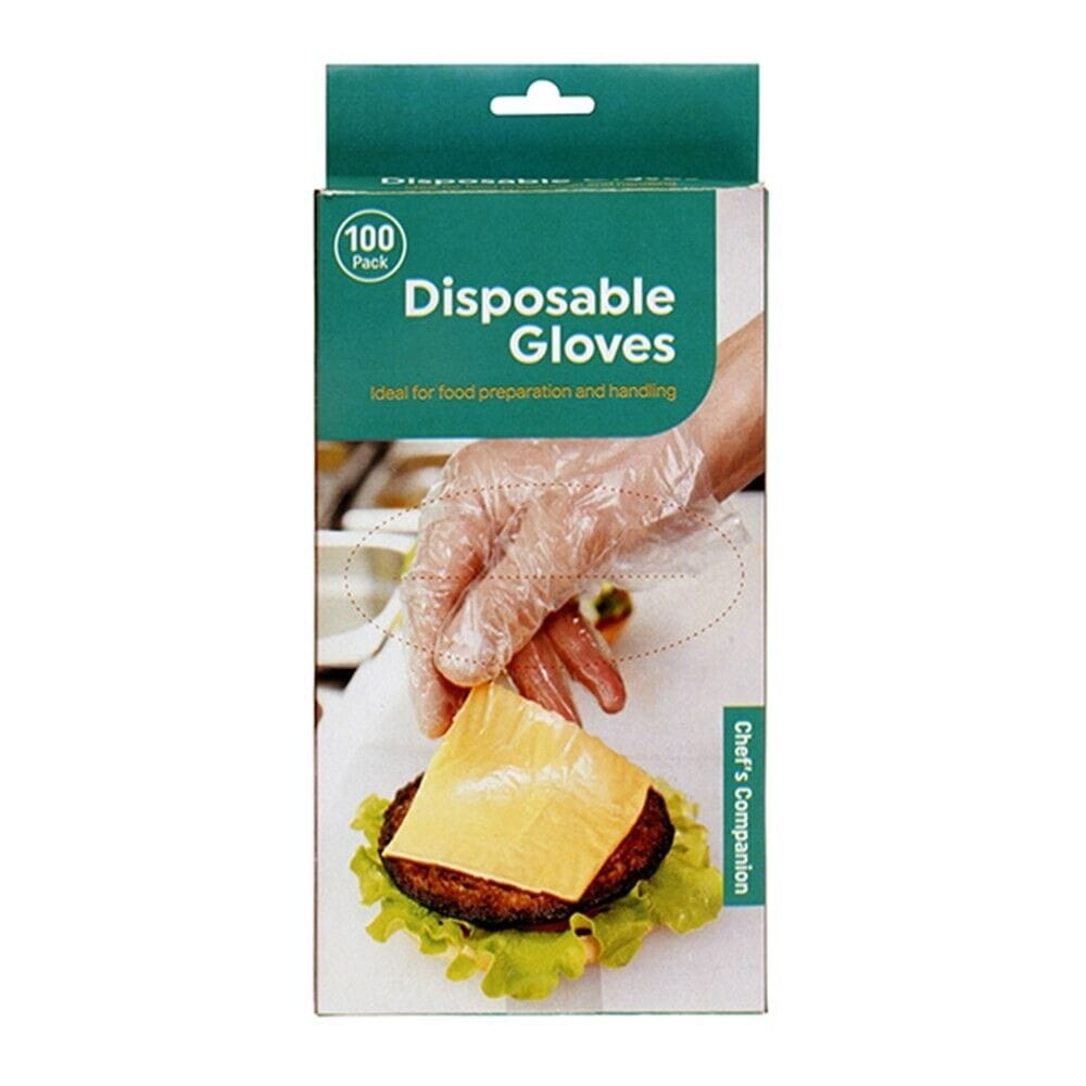 Chefs Companion Gloves 100pcs Disposable Plastic Gloves Transparent Food Handling Hygienic Clear Bulk
