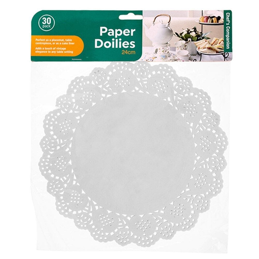 Chefs Companion Paper dollies Vintage Paper Doilies Bulk Lot 30 Round White Lace Wedding Trays NEW 24cm