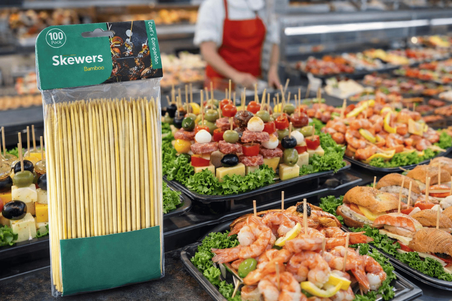 Chefs Companion Skewers 100 x Bamboo Round ECO Skewers BBQ Picnic Barbecue Party Needle 15cmx2.5mm