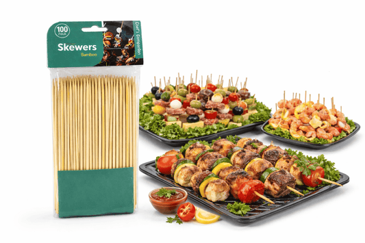 Chefs Companion Skewers 100 x Bamboo Round ECO Skewers BBQ Picnic Barbecue Party Needle 15cmx2.5mm
