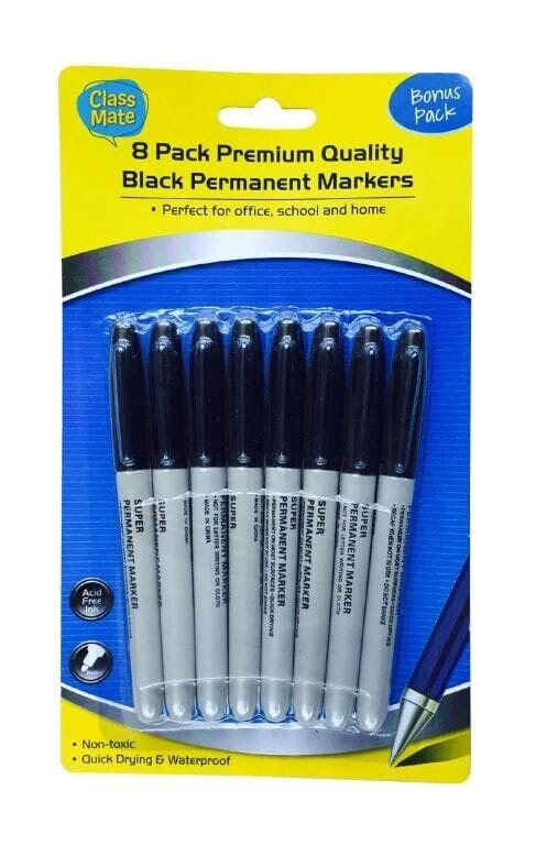 Class mate 8x Permanent Markers Black Office School Note Marker Pen Quick Dry Fine Point