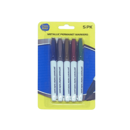 Class Mate Marker 5 Pack Set Pen Permanent Colours Metallic Marker Office School Craft Red Blue