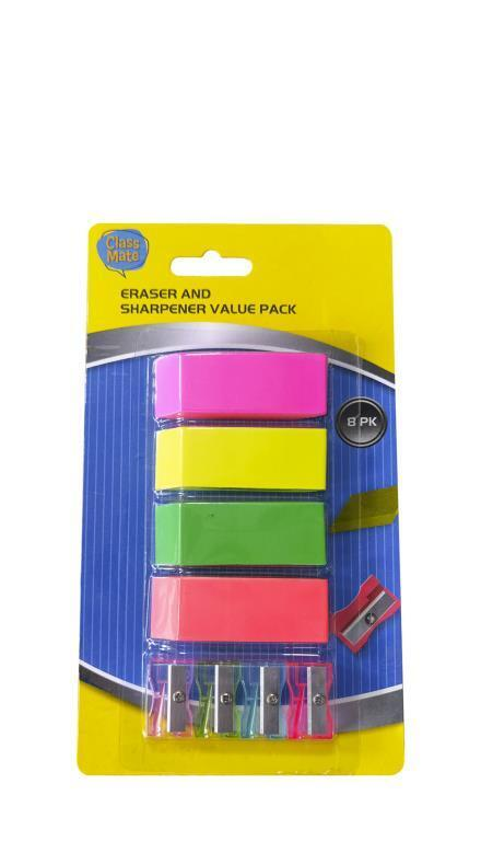 Class Mate Pencil sharpener 8PK 4 Eraser 4 Pencil Sharpener Set Drawing Sketching Size Home School Office