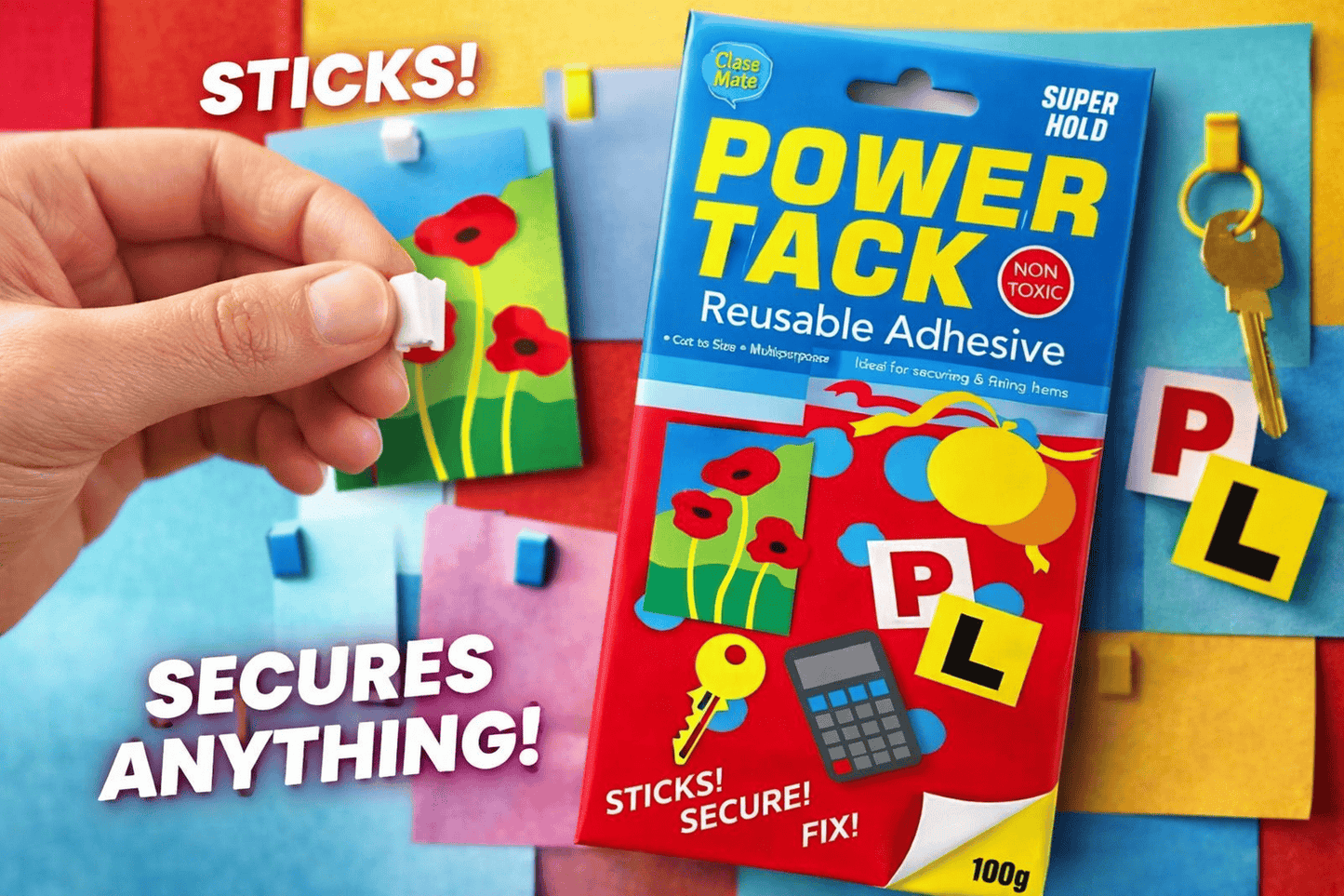 Class Mate Tack 100g Power Tack Re-usable Adhesive Hold up Poster Clean Keyboard Office Picture