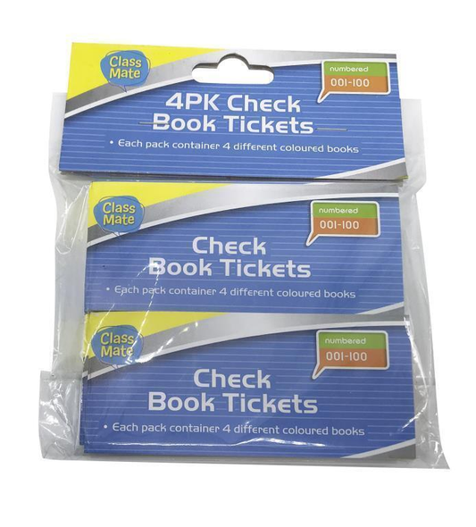 Class Mate Tickets 400 Tickets 4pk Check Book Tickets Raffle Party Fundraising Draw Price 4 Colours