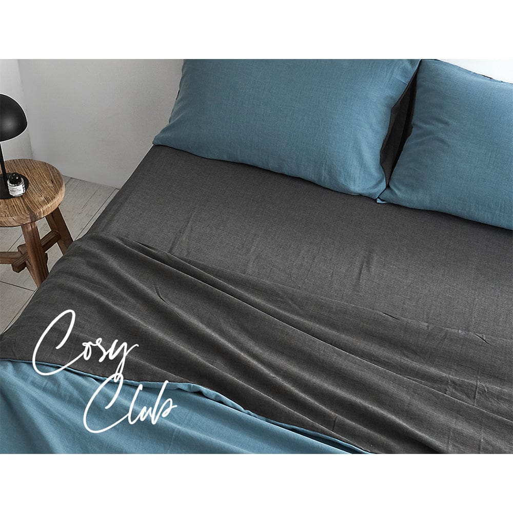 Cosy Club Home & Garden > Bedding > Bed Sheets Cosy Club Cotton Bed Sheets Set Blue Grey Cover Double