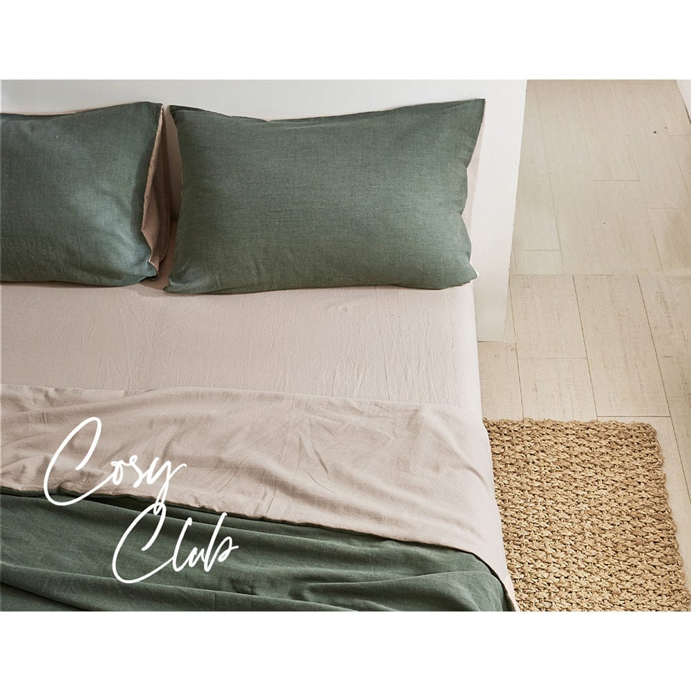 Cosy Club Home & Garden > Bedding > Bed Sheets Cosy Club Cotton Bed Sheets Set Green Beige Cover Double