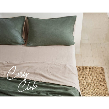 Cosy Club Home & Garden > Bedding > Bed Sheets Cosy Club Cotton Bed Sheets Set Green Beige Cover Single