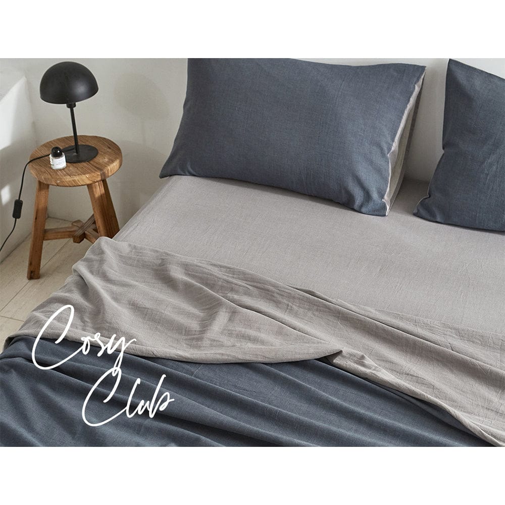 Cosy Club Home & Garden > Bedding > Bed Sheets Cosy Club Cotton Bed Sheets Set Navy Grey Cover Double