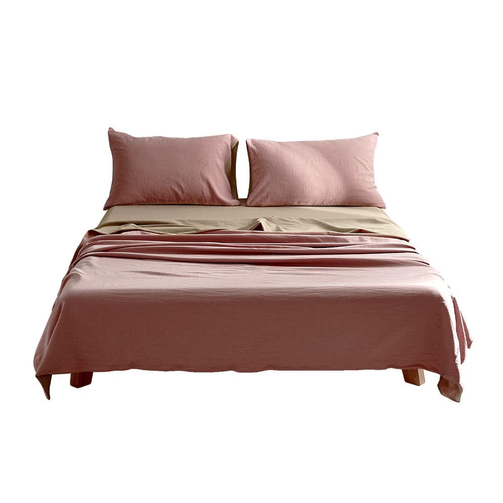 Cosy Club Home & Garden > Bedding > Bed Sheets Cosy Club Cotton Bed Sheets Set Pink Brown Cover Double